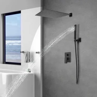 Regendouche met handdouche, 40 x 40 cm, zwart