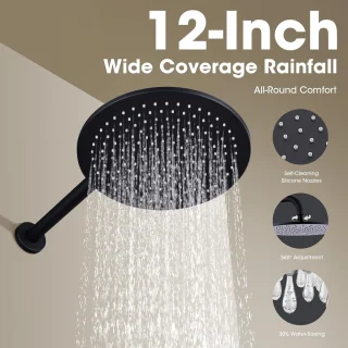 Regendouche Set 12 inch Mat Zwart - Wandmontage
