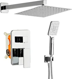 Regendouche set 20 cm geborsteld zilver