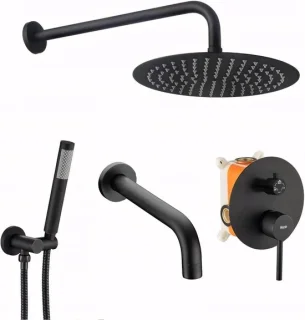 Regendouche set - 25 cm rond - mat zwart
