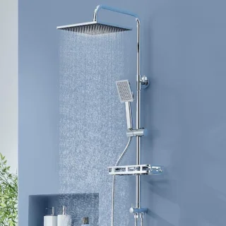Regendouche set 25 cm vierkant chroom