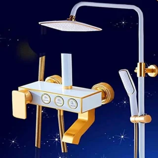 Regendouche set 8 inch massief messing in goud