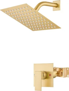 Regendouche set 8 inch vierkant geborsteld goud