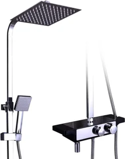 Regendouche Set Douchekraan 25x25x115 cm Zilver Gepolijst