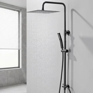Regendouche set - douchesysteem compleet - messing waterverdeler - 30 cm kop - zwart