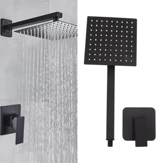 Regendouche set - douchesysteem wandmontage - vierkante douchekop - 20 cm - zwart mat