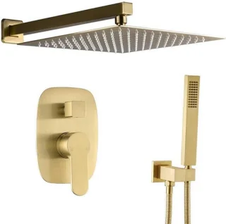 Regendouche set inbouwkraan 25 cm geborsteld goud