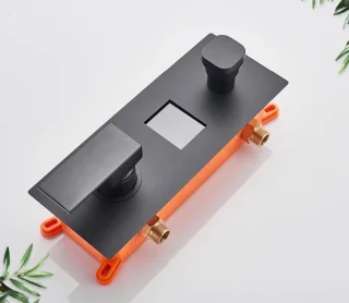 Regendouche set mat zwart 30x30 cm digitaal thermostaatkraan inbouw