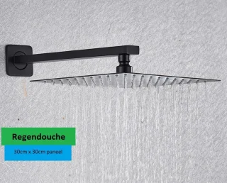 Regendouche set mat zwart 30x30 cm digitaal thermostaatkraan inbouw