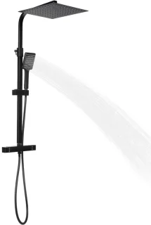 Regendouche set mat zwart - thermostaatkraan - 30 cm vierkante douchekop