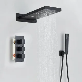 Regendouche Set Matte Zwart Thermostatisch Inbouw