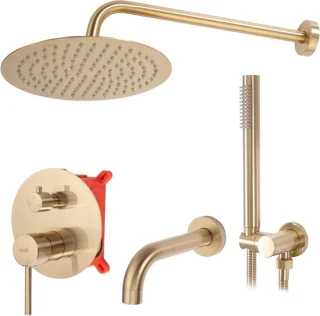 Regendouche set messing geborsteld goud 25x25 cm