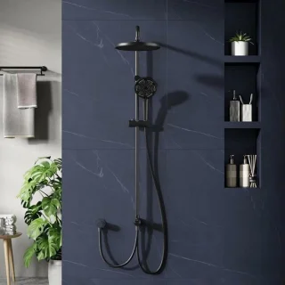 Regendouche set met 25 cm ronde roestvrijstalen hoofddouche en handdouche, zwart