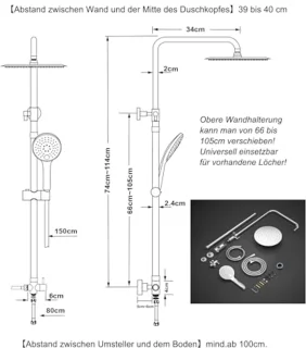 Regendouche Set met Douchestang en Handdouche