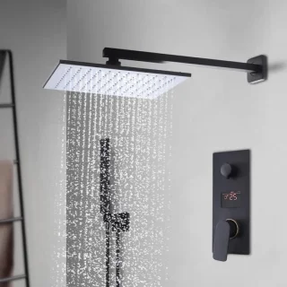 Regendouche set met handdouche, 30 cm, zwart