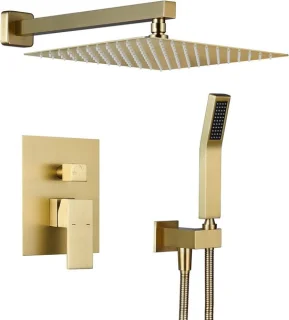 Regendouche set met handdouche in geborsteld goud