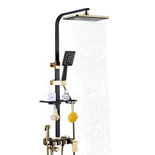 Regendouche set met handdouche zwart-goud