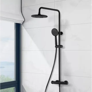 Regendouche set met thermostaat 20 cm - Zwart