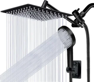 Regendouche set met verstelbare arm 20 cm vierkant mat zwart