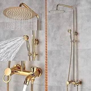 Regendouche set - thermostatische kraan - 20 cm - goud gepolijst