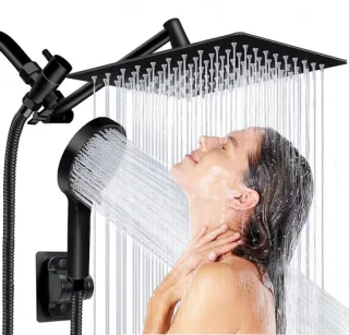 Regendouche set vierkant 20 cm mat zwart