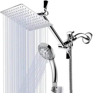 Regendouche set vierkant 20x20cm chroom