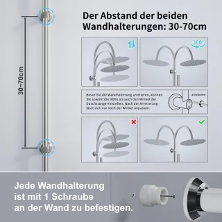 Regendouche set vintage U-vorm XXL 30 cm chroom