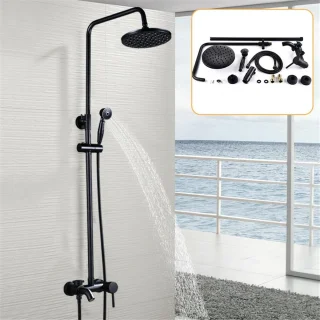 Regendouche set wandmontage zwart