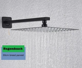 Regendouche set zwart 30x30 cm met thermostaat en handdouche