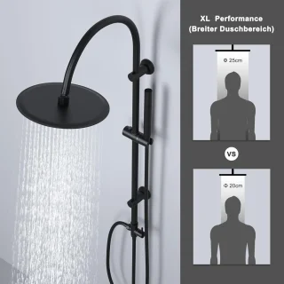 Regendouche systeem - doucheset inbouw - vintage U-vorm stang - 25 cm douchekop - zwart