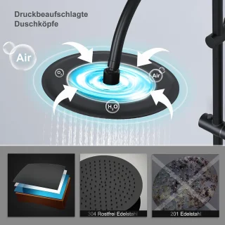 Regendouche systeem - doucheset inbouw - vintage U-vorm stang - 25 cm douchekop - zwart