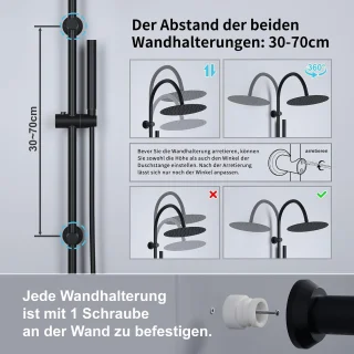 Regendouche systeem - doucheset inbouw - vintage U-vorm stang - 25 cm douchekop - zwart