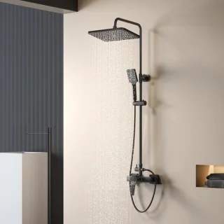 Regendouche systeem met douchekraan set 60 cm mat zwart