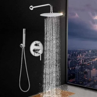 Regendouche systeem met douchekraan set, wandmontage, 10 inch, chroom