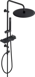 Regendouche systeem met plank en XXL hoofddouche 30 cm rond zwart