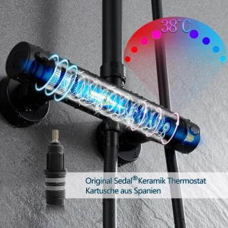 Regendouche Thermostaat Douchekolom Zwart 35x25cm Roestvrijstaal