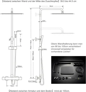 Regendouche Thermostaat Douchekolom Zwart 35x25cm Roestvrijstaal