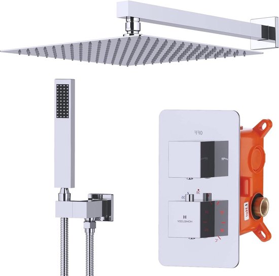 Regendouche thermostaat inbouw-hoek chroom 30 cm