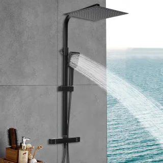 Regendouche thermostaatset – vierkante hoofddouche 30x30 cm matzwart