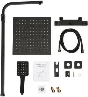 Regendouche thermostaatset – vierkante hoofddouche 30x30 cm matzwart