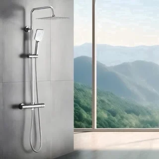 Regendouche thermostatisch 10 inch - chroom - messing - met handdouche - montageset