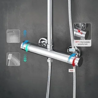 Regendouche thermostatisch 10 inch - chroom - messing - met handdouche - montageset