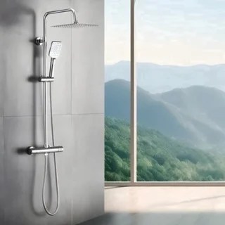 Regendouche thermostatisch 10 inch - chroom - messing - met handdouche - montageset