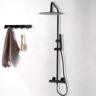 Regendouche thermostatisch 20 cm, roestvrij staal, zwart, badkamerdoucheset
