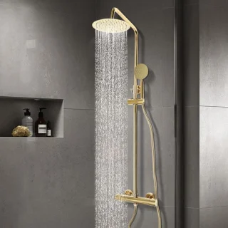 Regendouche thermostatisch, 20 cm rond, goud, roestvrij staal