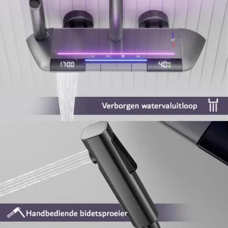Regendouche Vierkant Pistoolgrijs met Thermostaatkraan