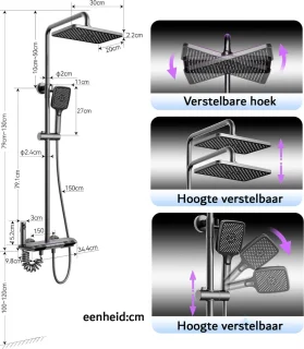 Regendouche Vierkant Pistoolgrijs met Thermostaatkraan
