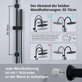 Regendouchekolom Zwart RVS 30 cm