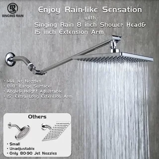 Regendouchekop 20 cm vierkant met 15 inch verlengarm