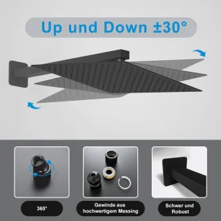 Regendouchekop 30 cm Zwart Inbouw